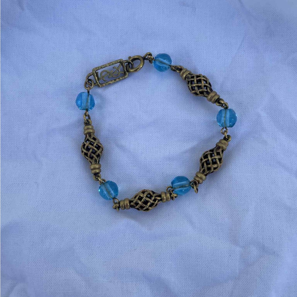 Yves Saint Laurent Blue And Gold Beaded Bracelet